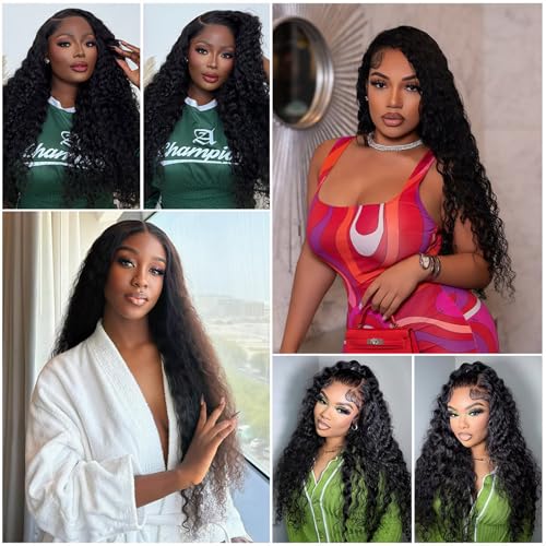 Water Wave Lace Front Wigs Human Hair 250 Density 15A Raw 13x6 hd Lace Frontal Deep Curly Human Hair Wig for Women (20 inch)