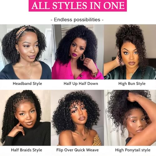 Jerry Curly Half Wig Human Hair 200 Density 3 In 1 Drawstring Seamless Flip Over Half Human Hair Wig for Women 22 Inch Wear Go Glueless Wigs Human Hair Headband Wig Beginner Friendly