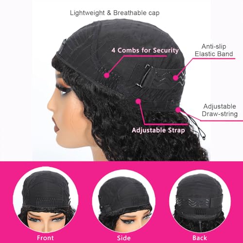 Jerry Curly Half Wig Human Hair 200 Density 3 In 1 Drawstring Seamless Flip Over Half Human Hair Wig for Women 22 Inch Wear Go Glueless Wigs Human Hair Headband Wig Beginner Friendly