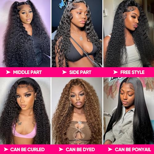 Water Wave Lace Front Wigs Human Hair 250 Density 15A Raw 13x6 hd Lace Frontal Deep Curly Human Hair Wig for Women (20 inch)