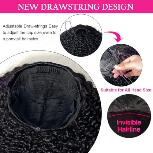 Jerry Curly Half Wig Human Hair 200 Density 3 In 1 Drawstring Seamless Flip Over Half Human Hair Wig for Women 22 Inch Wear Go Glueless Wigs Human Hair Headband Wig Beginner Friendly