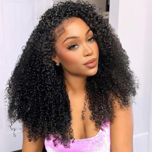 Jerry Curly Half Wig Human Hair 200 Density 3 In 1 Drawstring Seamless Flip Over Half Human Hair Wig for Women 22 Inch Wear Go Glueless Wigs Human Hair Headband Wig Beginner Friendly