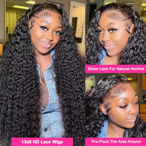 Water Wave Lace Front Wigs Human Hair 250 Density 15A Raw 13x6 hd Lace Frontal Deep Curly Human Hair Wig for Women (20 inch)