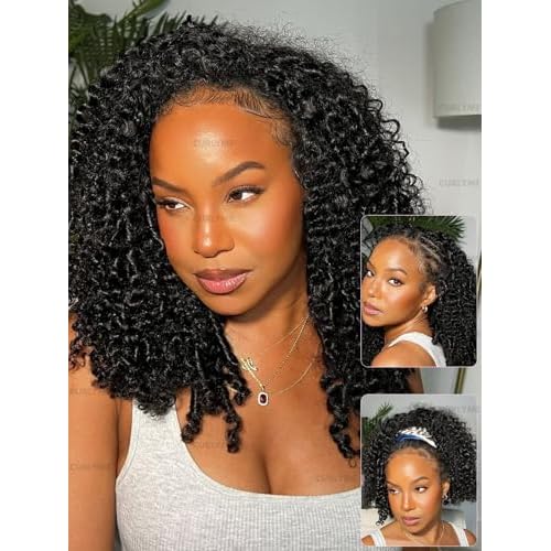 Curlyme Kinky Curly Half Wig Human Hair 3 In 1 Seamless Flip Over Half Wigs Human Hair Invisible Hairline Kinky Curly Headband Wig for Women 18 Inch